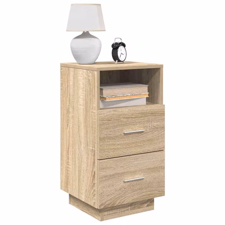 Berkfield Home Set of 2 Durable Bedside Cabinets with 2 Drawers in Sonoma Oak Light Brown, W/D/H: 36 x 36 x 68 cm