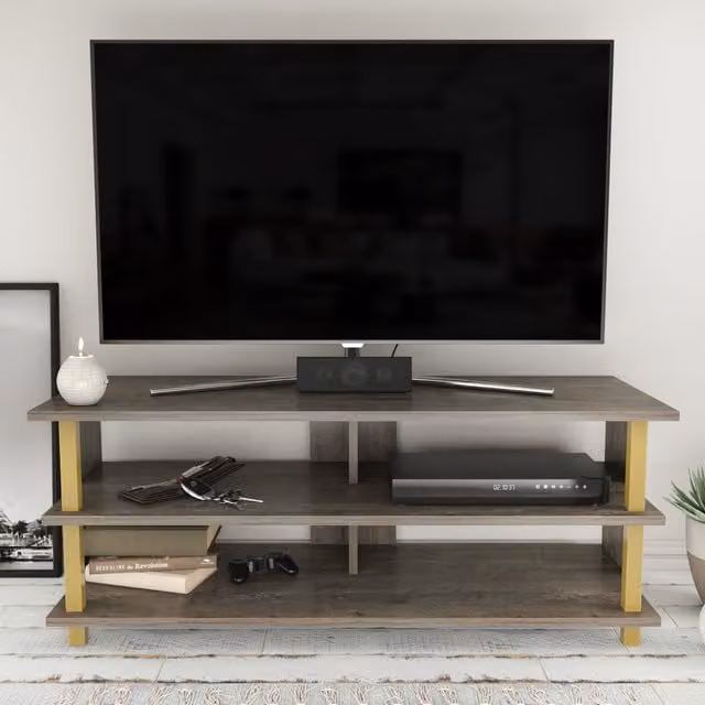 Decorotika Pueblo Modern TV Unit with Shelves in Brown