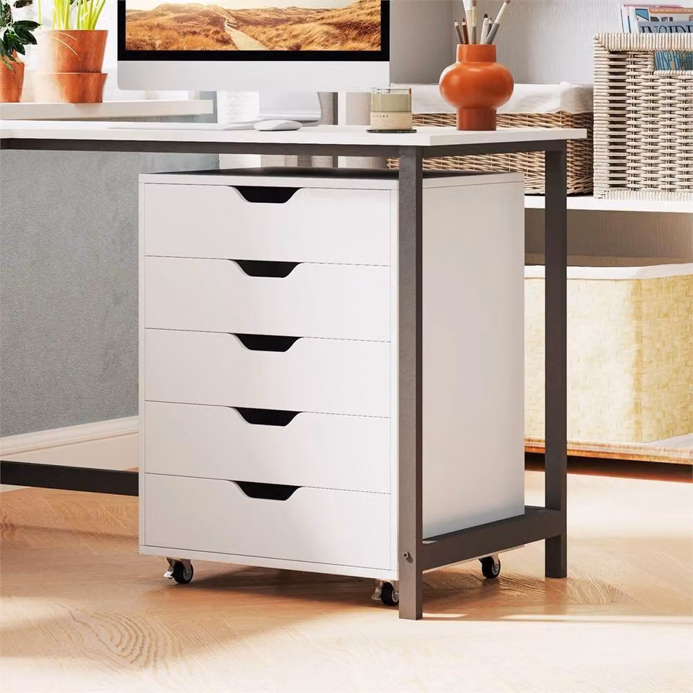 Havendro 5 Drawer Wooden Filing Cabinet with Castors, White – 2