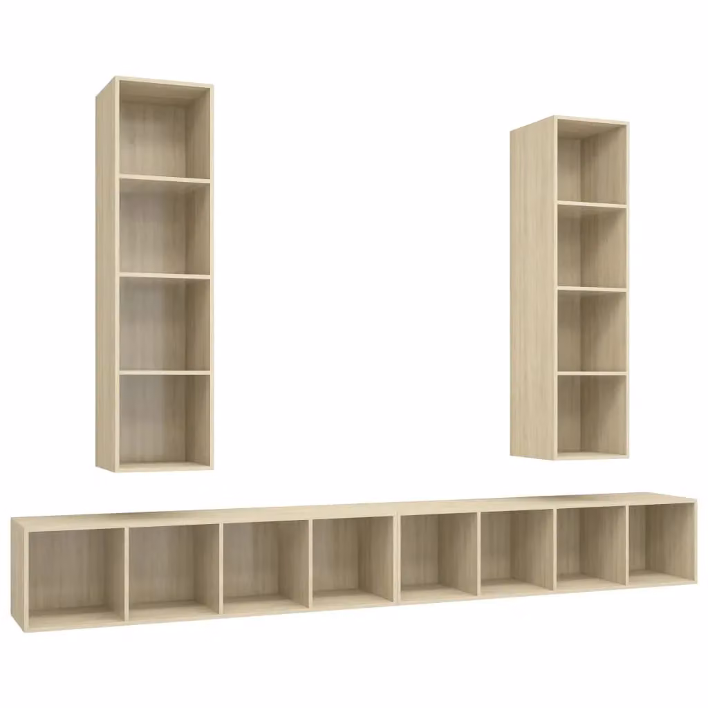 Berkfield Home Set of 4 Wall-mounted Sonoma Oak TV Cabinets in Brown – 2
