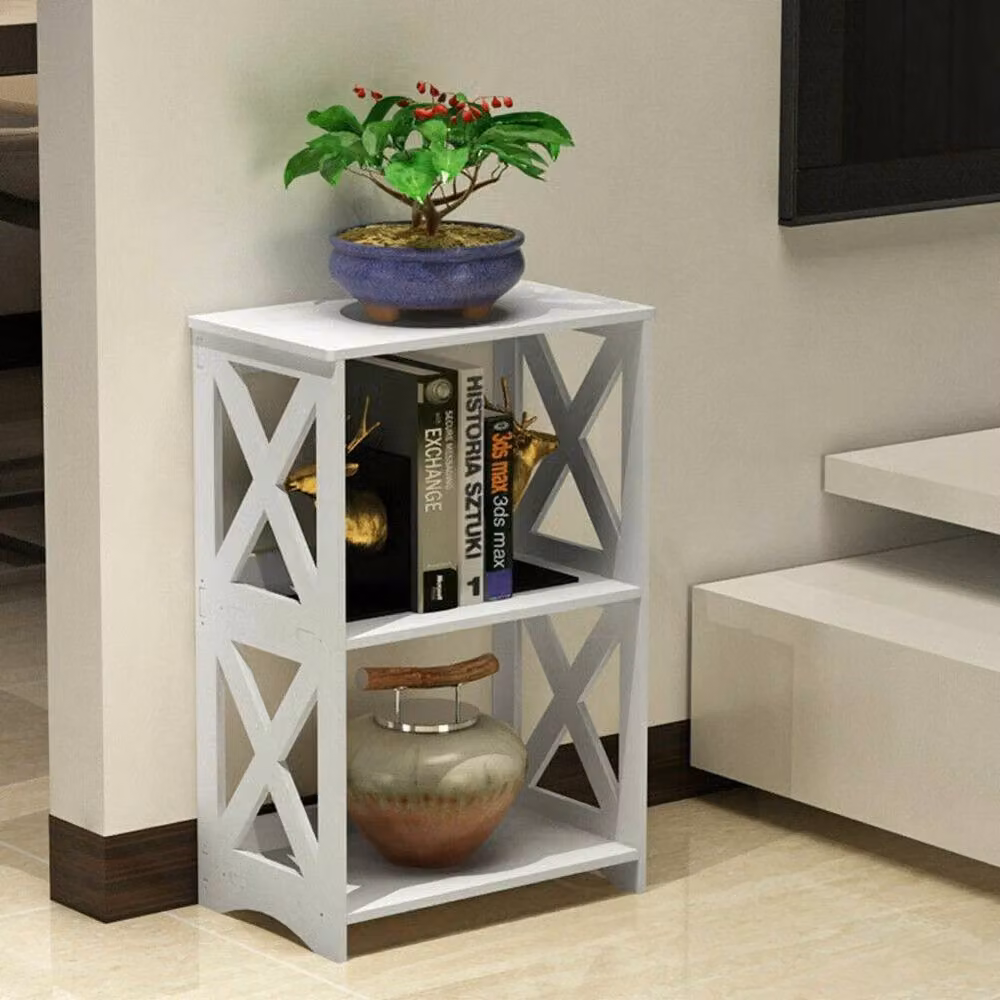 VOGREX Small Side Table with Storage, White Bedside Nightstand and Sofa End Table – 4