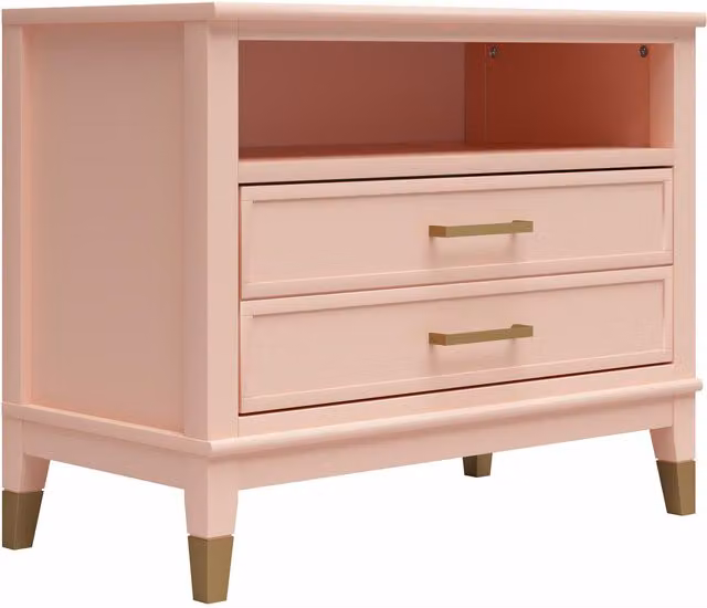 Westerleigh Wide Nightstand in Pale Pink with Gold and Bronze Accents