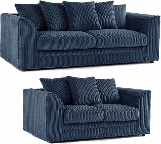 LUXURY LIFE Dylan Navy Blue Jumbo Cord Fabric Sofa Set with 3-Seater and 2-Seater Sofas