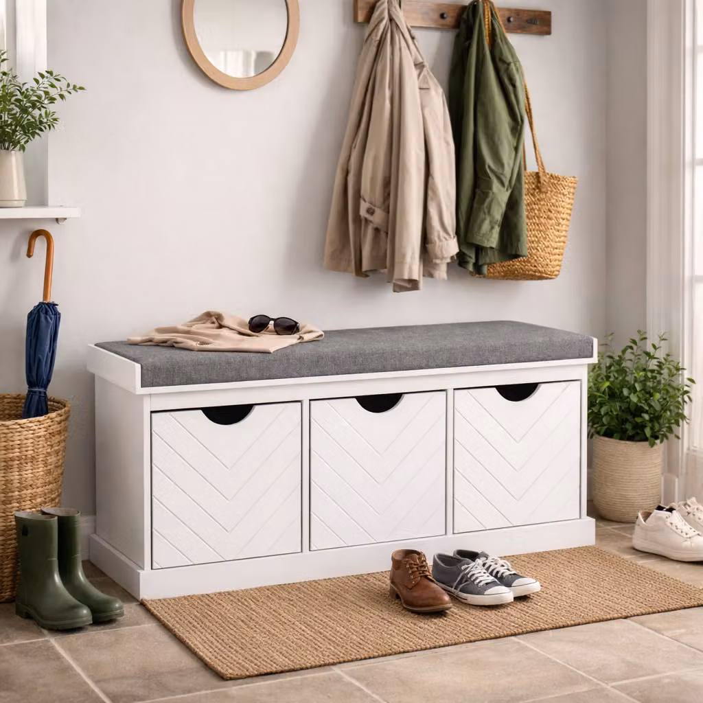 HOMCOM 3-Drawer Padded Shoe Bench in White for Hallway and Living Room, W/D/H: 105 x 47 x 175 cm – 2