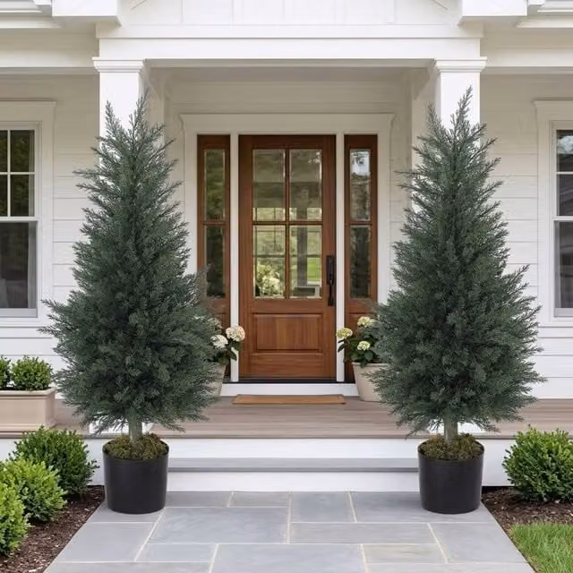 STILVORA Set of 2 Green Artificial Potted Cypress Trees, UV Resistant, Height: 90 cm