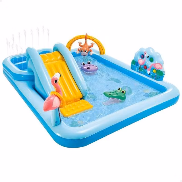 Intex Inflatable Jungle Adventure Water Play Centre with Slide and Spray, Blue and Multicolour, W/D/H: 360 x 216 x 84 cm