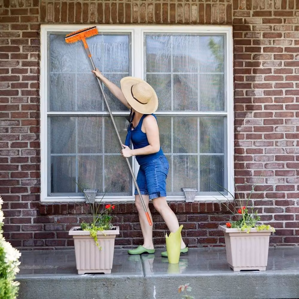Kelvenix Orange Telescopic Extendable Window Cleaner with Squeegee, Scraper and Microfibre Refillable Head – 3