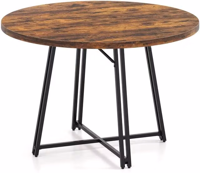 VOGREX Brown Round Wood Dining Table, Diameter: 118 cm, Height: 76.5 cm