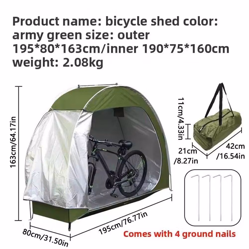 Nordara Army Green Waterproof Bicycle Storage Tent and Garden Bike Shelter with Fibreglass Frame, W/D/H: 195 x 163 x 80 cm – 2