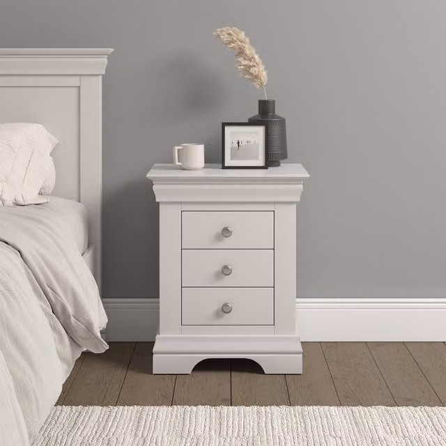 Seconique Classic 3 Drawer Bedside Table in Grey and White
