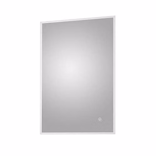 nuie LQ602 Leva Modern White Wall Hung LED Touch Sensor Bathroom Mirror with Built In Demister Pad, W: 70 cm, H: 50 cm