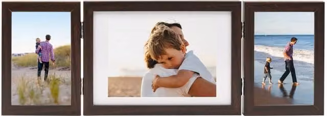 Berkfield Home Trifold Photo Frame Collage in Dark Brown, W: 22 cm, H: 15 cm – 1