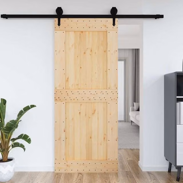 Berkfield Home Narvik Rustic Sliding Wood Door, Brown, W: 95 cm, H: 210 cm