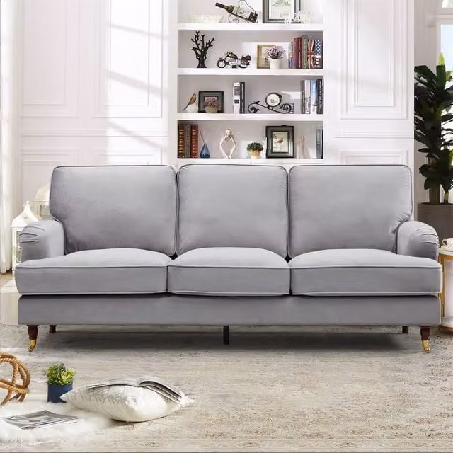 Artemis Home Woodbury 3 Seat Velvet Fabric Sofa in Grey, Width: 218 cm