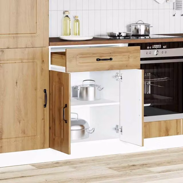 Berkfield Home Kalmar Kitchen Base Cabinet in Artisan Oak Brown, H 81.5 x W 60.0 x D 46.0 cm