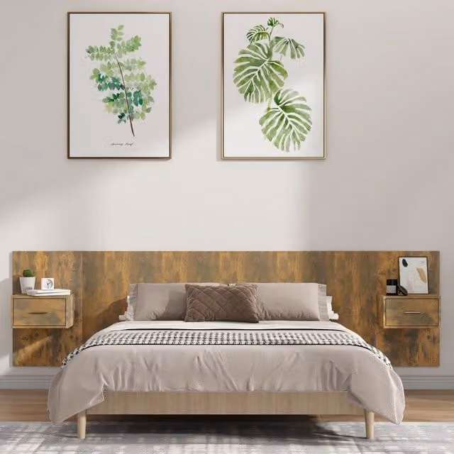 Berkfield Home Bed Headboard with Integrated Cabinets in Smoked Oak Brown Engineered Wood – 1