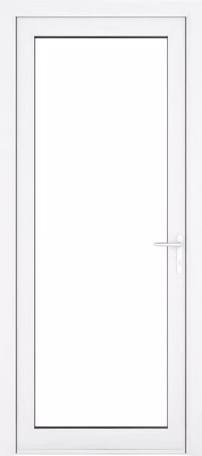 Crystal Direct White uPVC Single Full Glass Door, Left Hand, W: 89.0 cm, H: 209.0 cm