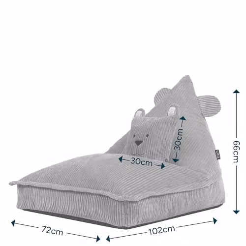 icon Kids Animal Print Bean Bag Lounger and Cushion Bundle in Grey Corduroy – 3