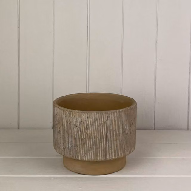 KDMD Classic Round Ceramic Tabletop Pot in White and Beige