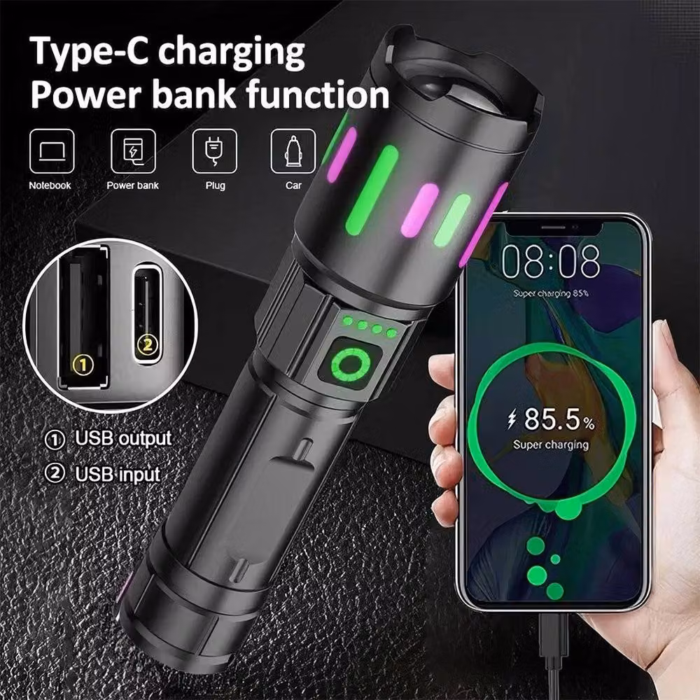 NESTLUNE Super Bright LED Flashlight Spotlight Torch with USB Charging in Black – 2