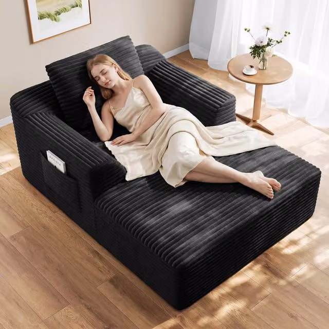 Dprodo Modular High Density Foam Chaise Lounge Sofa in Black