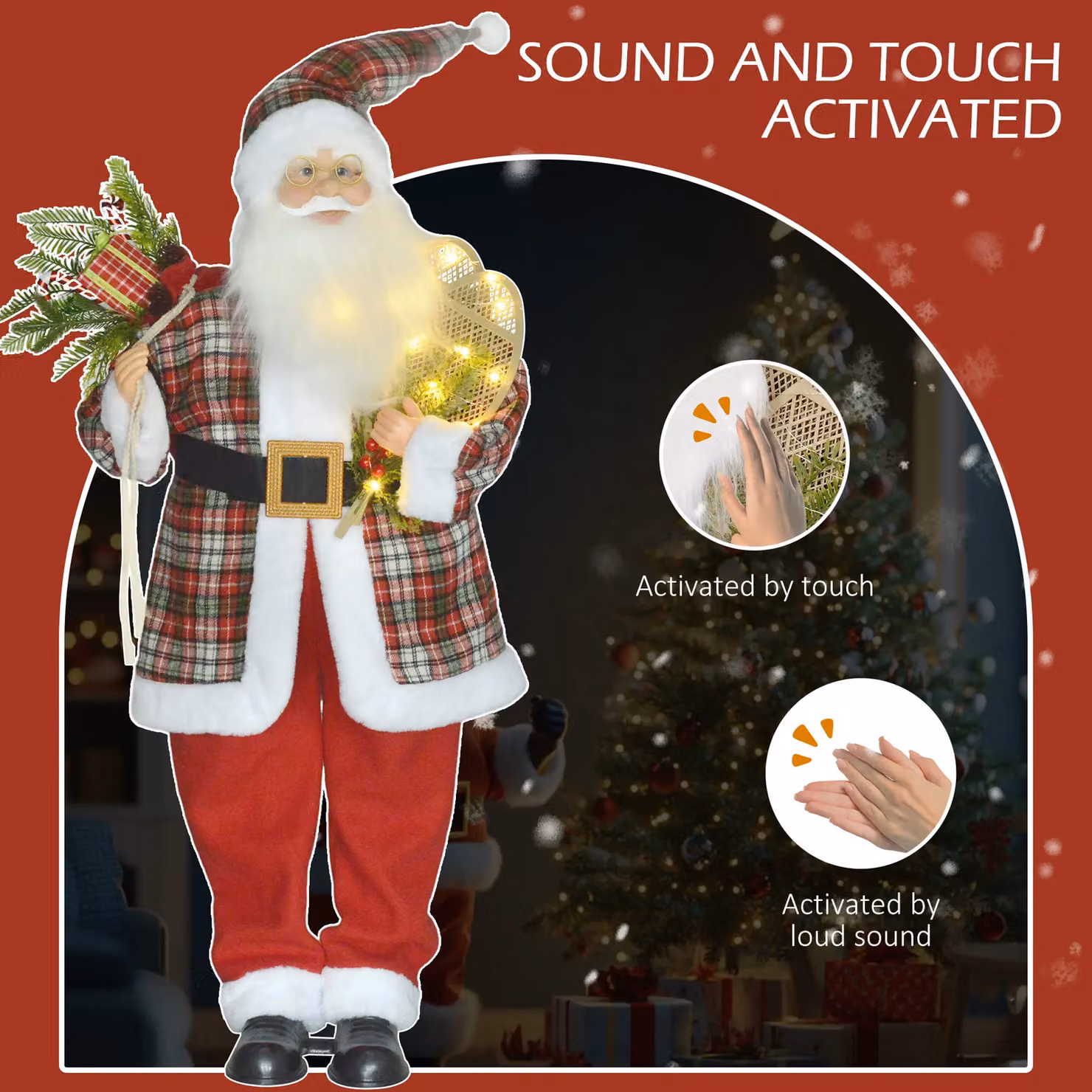 HOMCOM 120cm Animated Santa Claus with Sound Activated Festive Music in Red, Green and Multicolour – 4