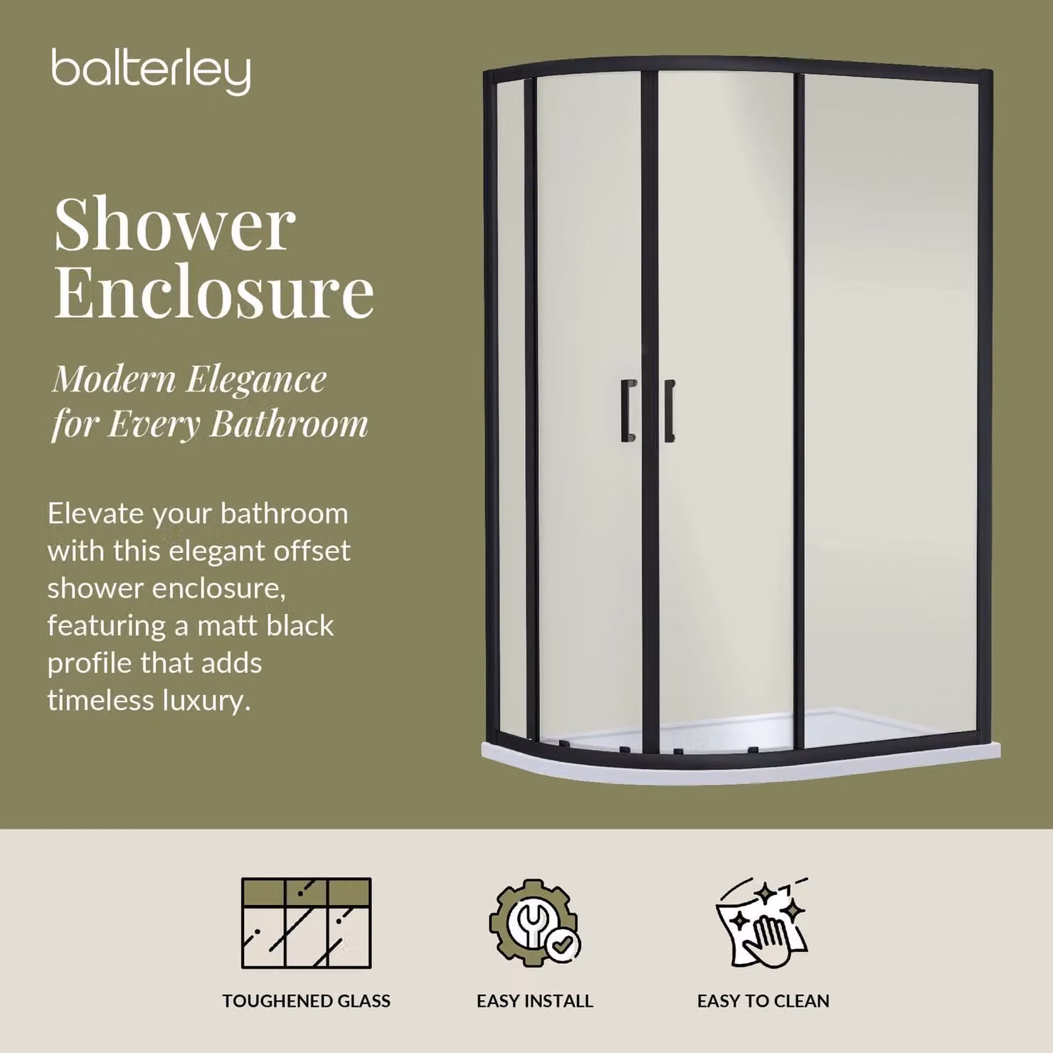 Balterley 6mm Glass Offset Quadrant Corner Shower Enclosure, Black, W/D/H: 120 x 90 x 190 cm – 2