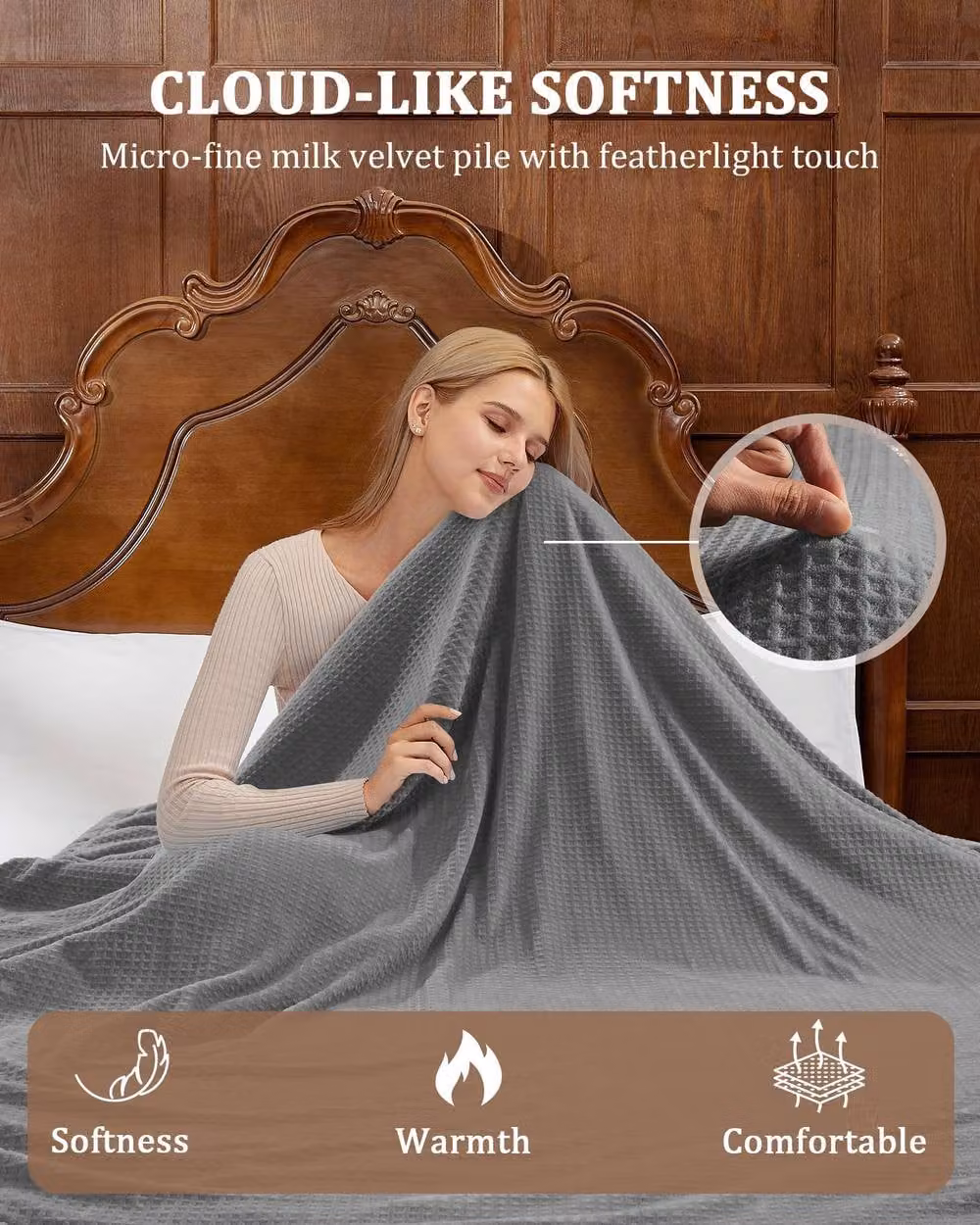 London Boutique Dual-Sided Flannel Electric Heated Blanket in Grey with 6 Heat Levels and 10h Auto-Off – 6
