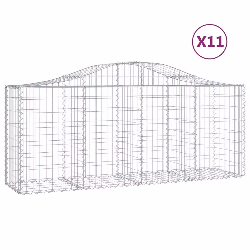 Berkfield Home Arched Gabion Baskets, 11 Piece Set, Silver Galvanised Steel, W: 200 cm, D: 50 cm, H: 80-100 cm – 2