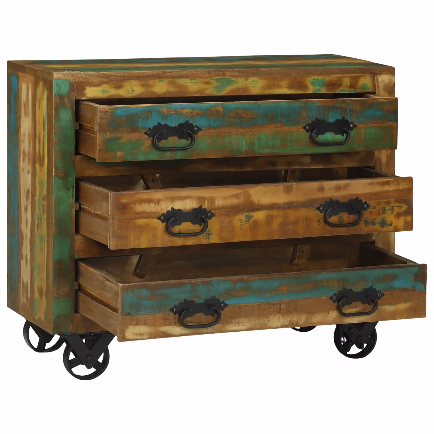 Berkfield Home Rustic Reclaimed Solid Wood Sideboard with 3 Drawers in Brown, W/D/H: 80 x 30 x 65 cm – 2