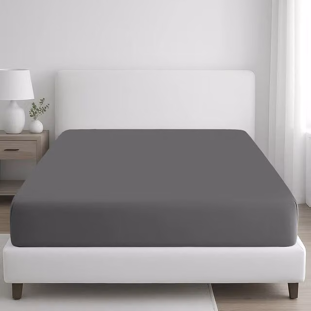 Pamposh 400 Thread Count Egyptian Cotton Single Fitted Sheet in Grey, W/D/H: 90 x 190 x 35 cm – 1
