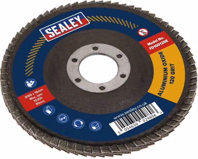 Loops 120 Grit Aluminium Oxide Flap Disc for Angle Grinders, 100mm Diameter, 16mm Bore
