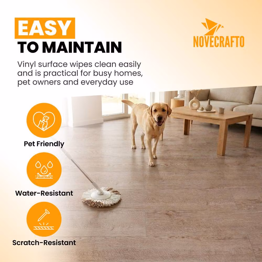 Novecrafto Self Adhesive Wood Look Vinyl Floor Planks, Pack of 10, Light Oak Brown and Beige, W: 91.4 cm, H: 15.2 cm – 4