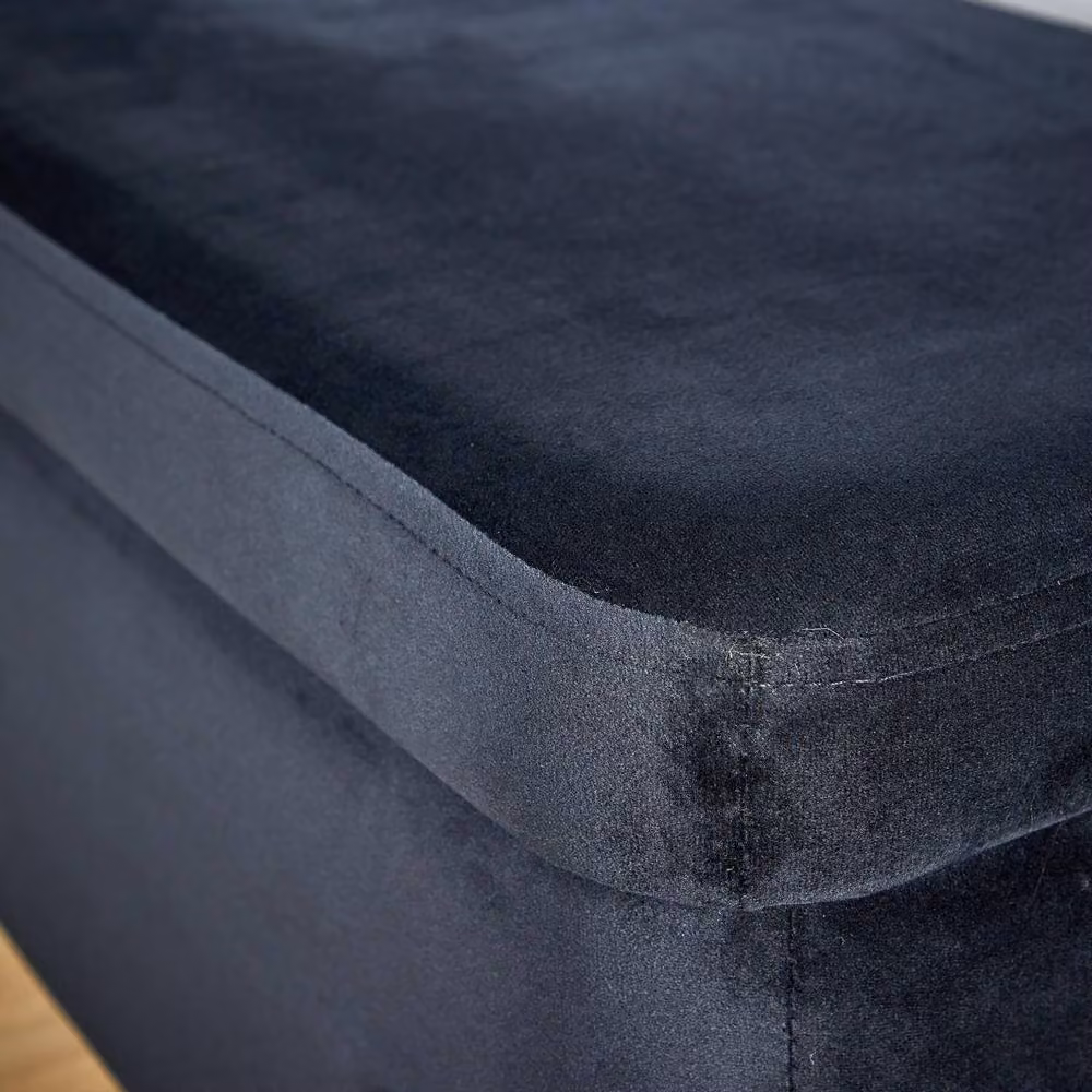 Home Source Black Boucle Velvet Storage Ottoman Seat with Metal Legs – 4