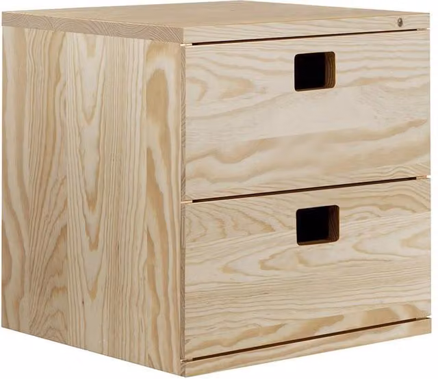 CALICOSY Solid Pine 2-Drawer Unit in Brown, W/D/H: 36.2 x 36.2 x 36.2 cm