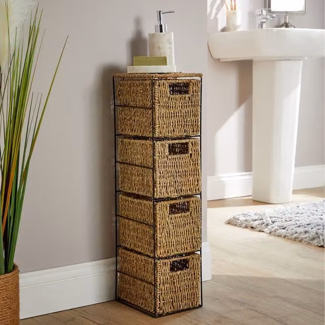 Home Source Ankara Wicker 4 Drawer Tower Storage Unit in Natural and Black