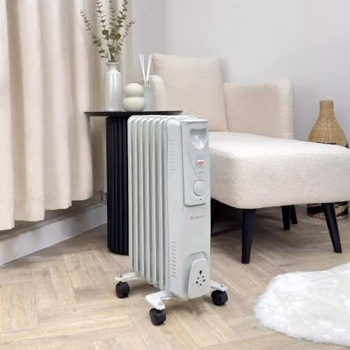 Rediffusion 1500W Oil Filled Radiator in White with Adjustable Thermostat and Overheat Protection, W/D/H: 54.5 x 33 x 24 cm – 4