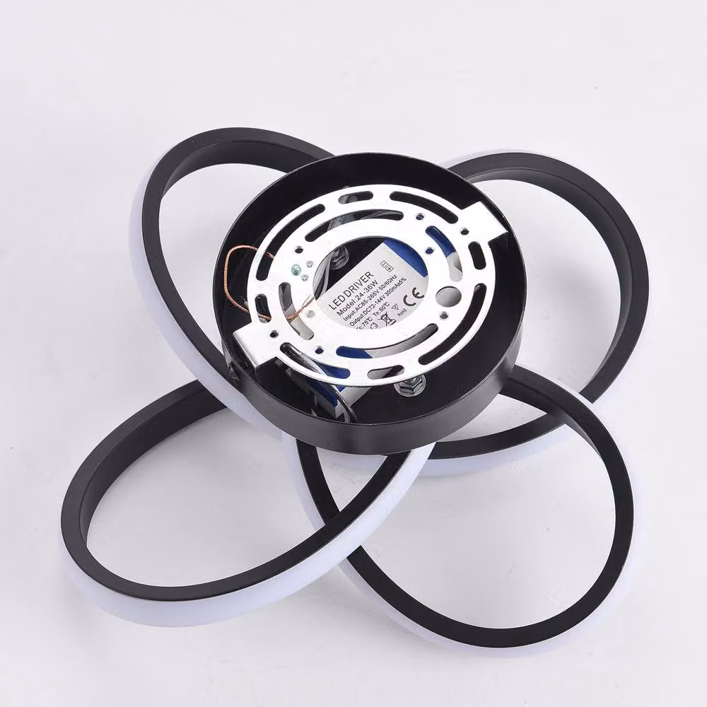 NIVOR Black Geometric LED Flush Mount Ceiling Light with Cool White Glow, Diameter: 31 cm – 5