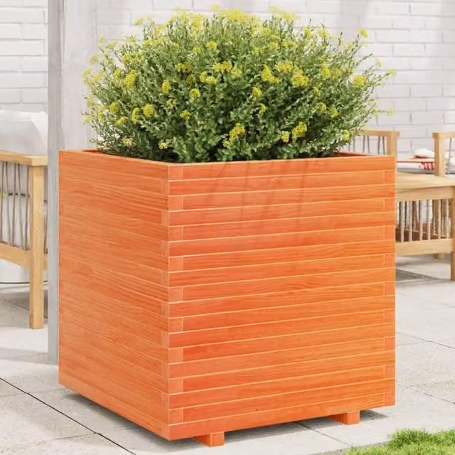 Berkfield Home Garden Planter Tub in Brown Solid Wood, W/D/H: 70 x 70 x 72.5 cm
