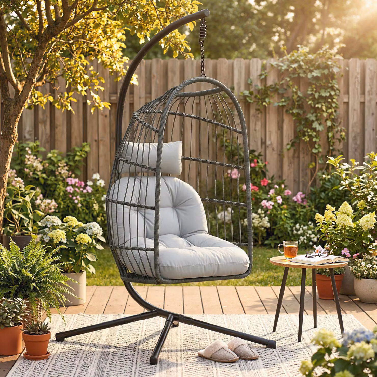 Outsunny Hanging Egg Chair with Stand and Cushions, Grey Metal Frame Hammock Swing for Indoor and Outdoor Use – 2