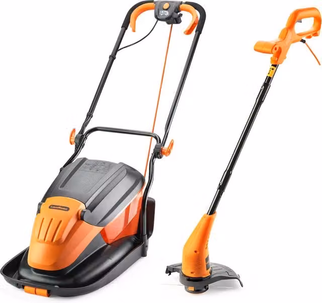 LawnMaster 1700W Hover Mower and Grass Trimmer Set with Collection Bag, Orange