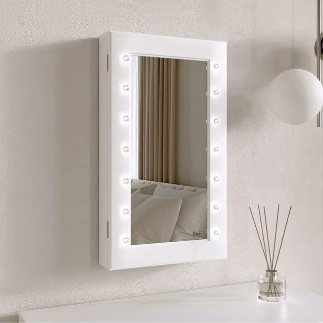 Carme Katie LED Mirrored Jewellery Cabinet in White
