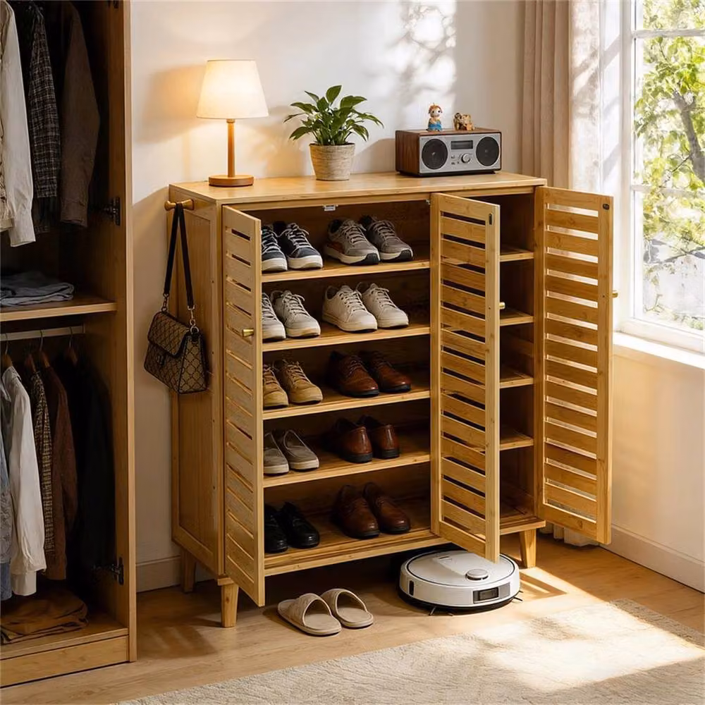 NESTLUNE 3 Door Wood Shoe Cabinet in Brown, W: 100 cm, D: 15 cm, H: 15 cm – 5
