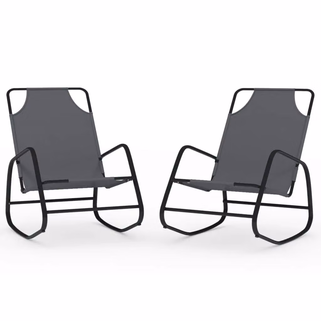 Berkfield Home Set of 2 Grey Rocking Sun Loungers with Powder Coated Steel Frame and Textilene Fabric – 2