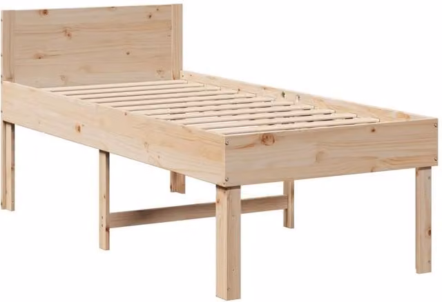 Berkfield Home Single Solid Wood Pine Decorative Bed Frame in Beige, W/D/H: 90 x 190 cm