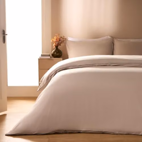 OHS Microfibre Piped Edge Duvet Cover and Pillowcase Set in Beige and Black, Double Size (W/D/H: 200 x 200 cm) – 3