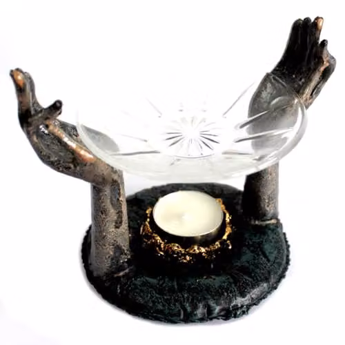 KDMD Antique Buddha Om Hands Tealight Oil Burner in Grey – 1