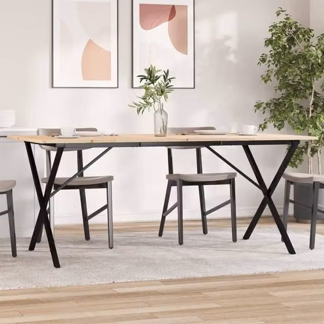 Berkfield Home X-Frame Rectangular Dining Table in Brown Solid Pine and Metal, W: 180 cm, D: 90 cm, H: 75 cm