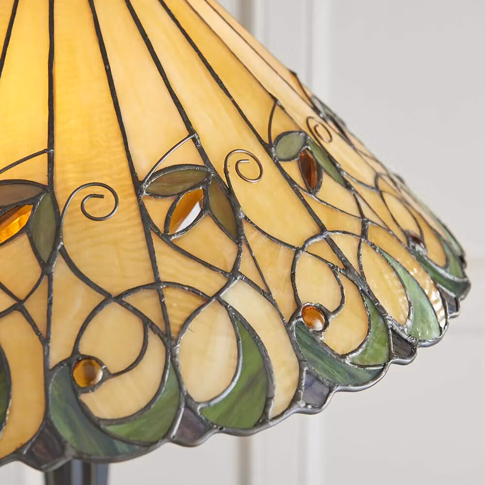 Loops Tiffany Twin Floor Lamp in Dark Bronze with Amber Stained Glass Shade – 2