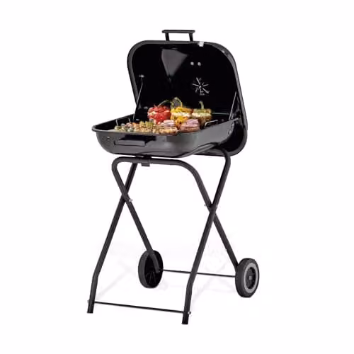 Tower XL Portable Charcoal Grill in Black with Collapsible Legs and Wheels – 1